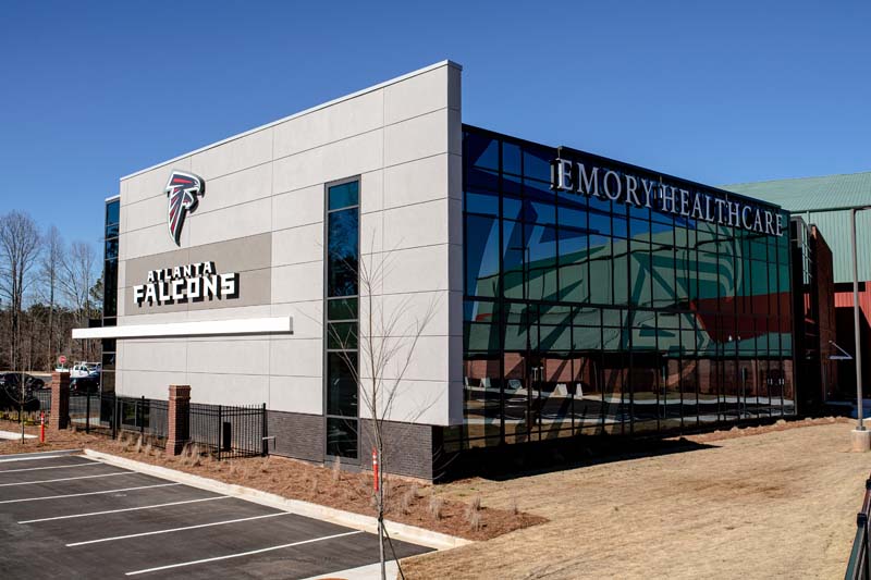 an exterior shot of The Emory Orthopaedics & Spine Center at Flowery Branch 